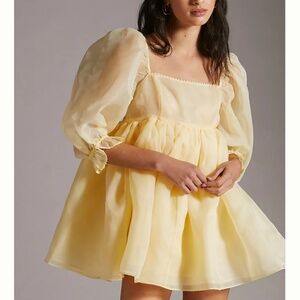 Selkie Puffed-Sleeve Square-Neck Mini Dress